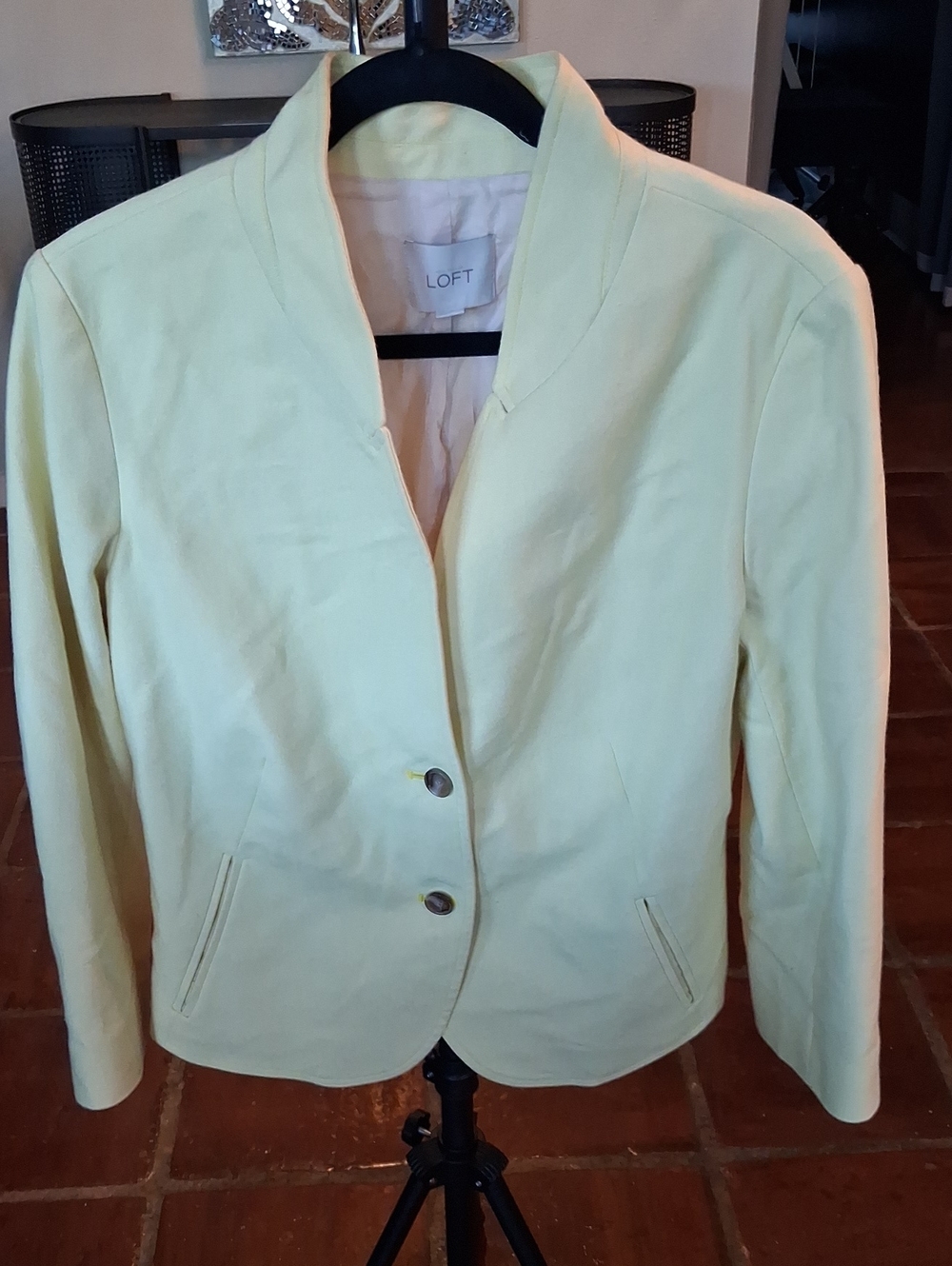 LOFT Pastel Yellow Collarless Blazer Jacket